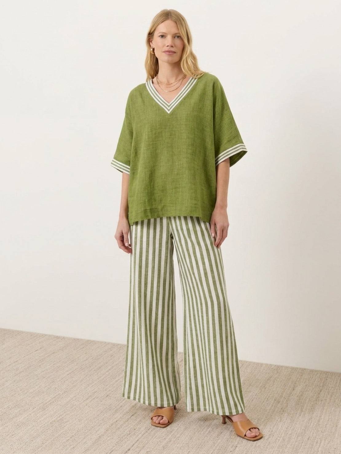 Black striped wide-leg co-ord set with oversized top and palazzo pants