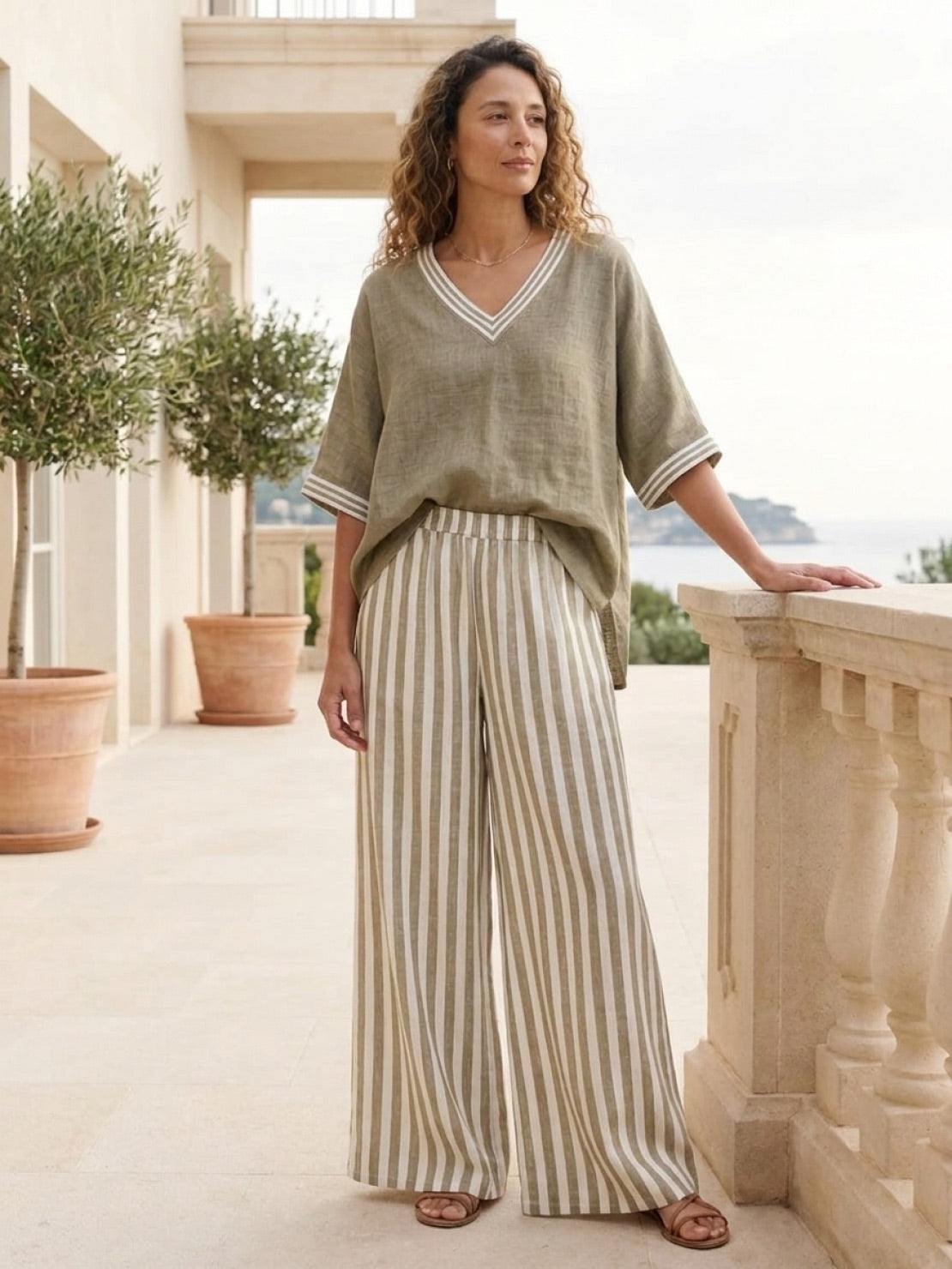 Striped wide-leg co-ord set with oversized top and palazzo pants in multiple colors