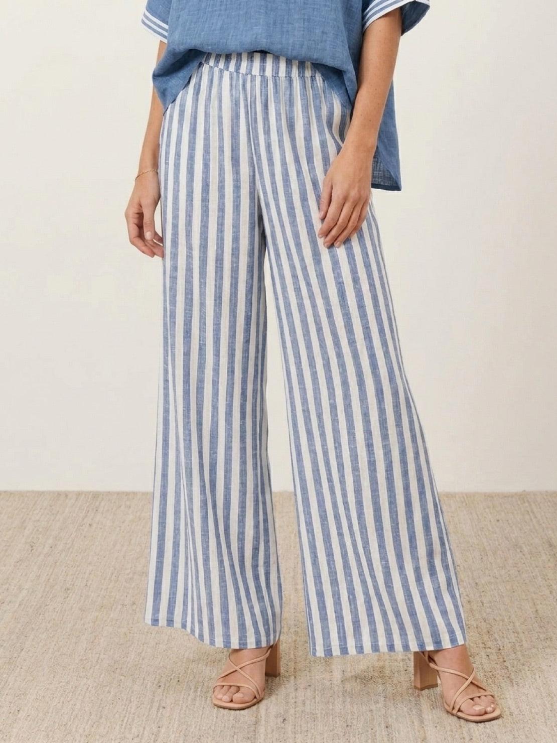 Striped wide-leg co-ord set with oversized top and palazzo pants in black and white stripes