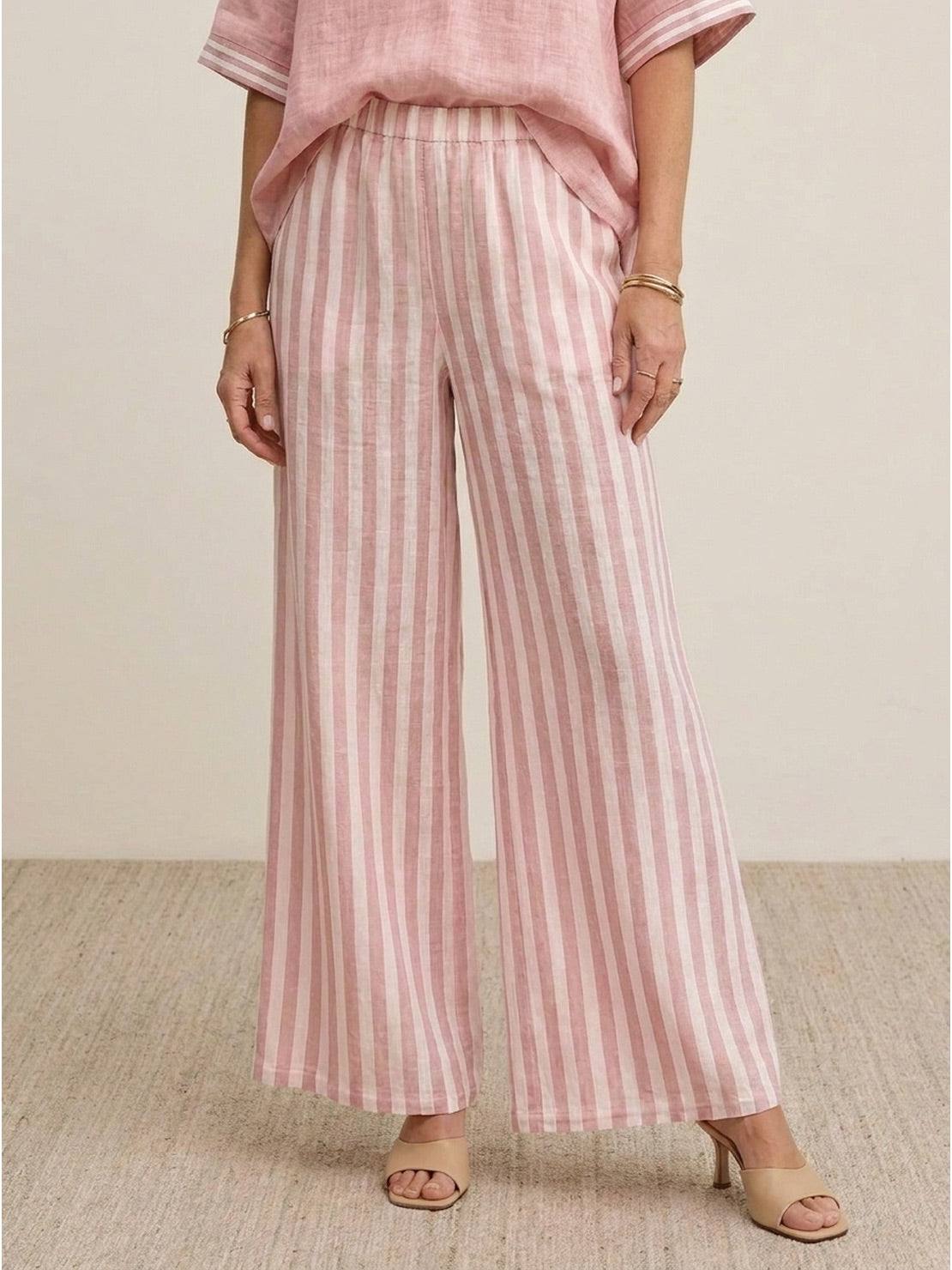 Striped wide-leg co-ord set featuring oversized top with dropped shoulders and palazzo pants with elastic waist and side pockets