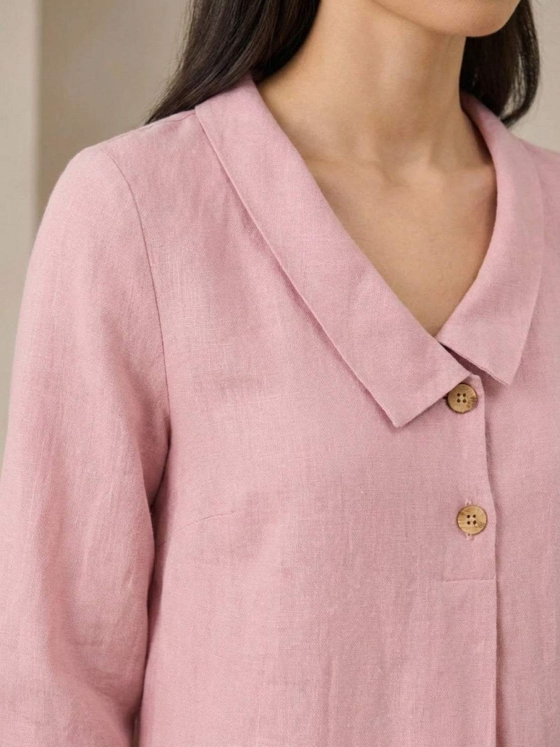 linen-look midi dress with relaxed A-line silhouette and side pockets