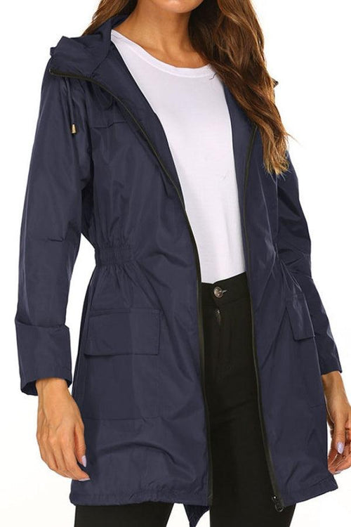 Outdoor and Travel Hooded Raincoat windbreaker jacket in navy blue, lightweight and quick-dry, perfect for travel and outdoor activities