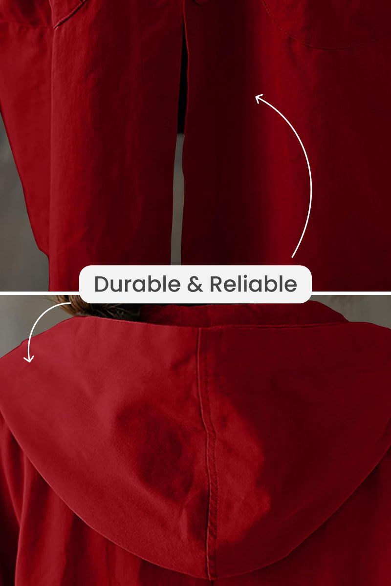 Red oversized water resistant windbreaker jacket with hood, durable and reliable design