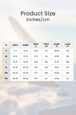 Size chart for Relaxed Chic Elastic Ankles Pants with waist and length measurements in inches and centimeters.