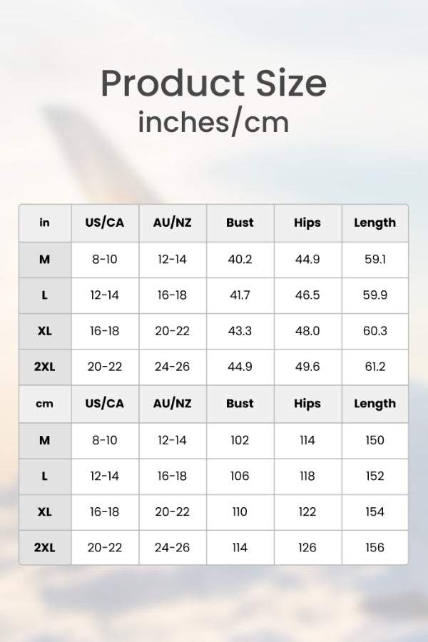 size chart for sleeveless wide-leg jumpsuit in inches and centimeters with bust, hips, and length measurements for M, L, XL, and 2XL sizes