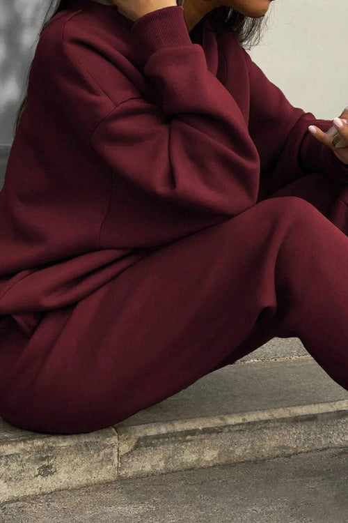 Comfortable cotton-blended two-piece maroon tracksuit for casual wear