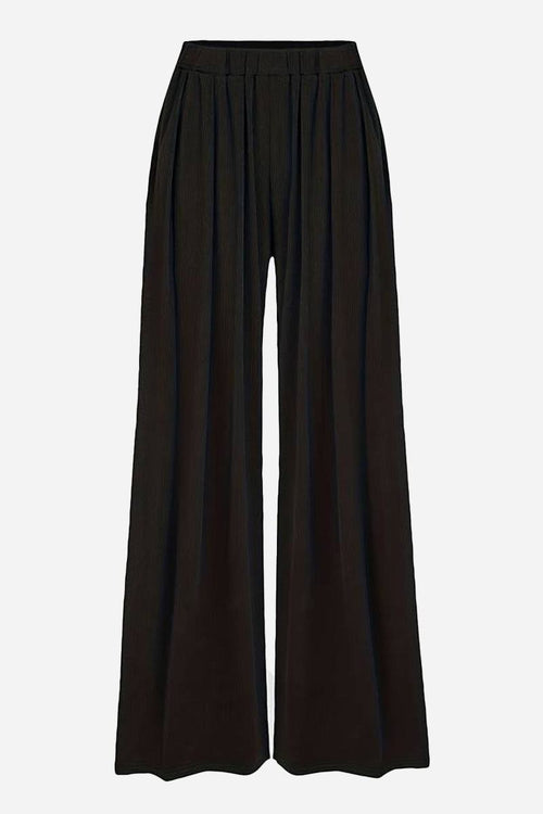 Black stretchy wide-leg pants with elastic waistband for all-day comfort and a sleek silhouette