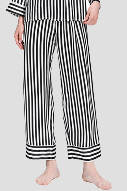 Black and white striped mulberry silk pajama pants for women