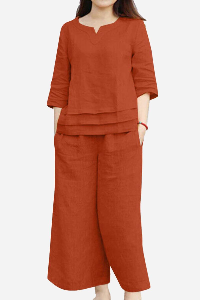 Cotton casual solid color pants set with relaxed fit and breathable fabric for everyday comfort