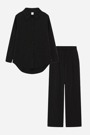 Black professional two-piece set with button-up shirt and matching pants for polished business wear