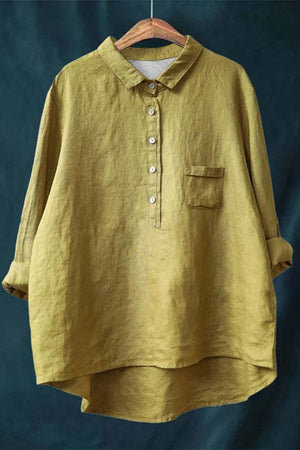Vintage linen shirt in breathable cotton-linen blend with relaxed fit and button-up collar, perfect for casual wear and travel.