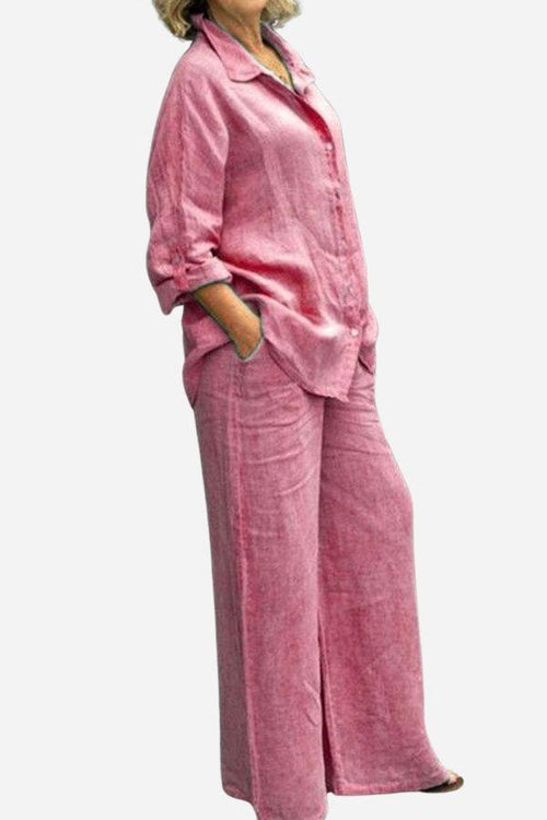 Pink cotton blend two-piece set with textured fabric and relaxed fit
