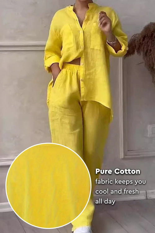 Yellow 100% cotton double comfort set with relaxed fit two-piece outfit for women