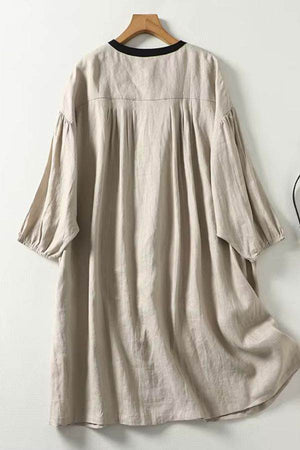 oversized 100 linen button-down tunic dress with flowy sleeves in neutral grey