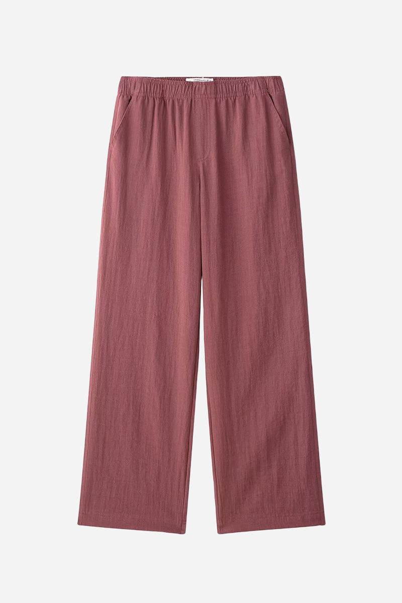 Dusty rose wide-leg pants from Mix-Match Lounge-to-Travel Set with comfortable fit and wrinkle-resistant fabric