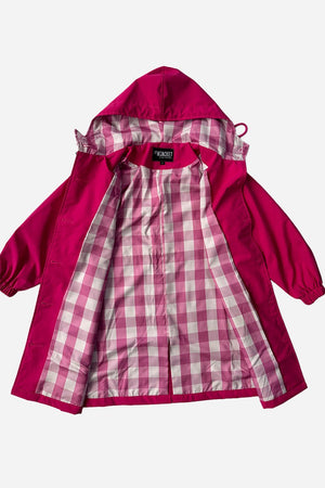 Junior water resistant oversized hooded kids windbreaker rain jacket with checkered lining