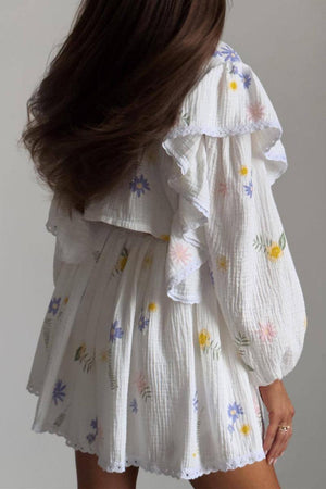 Sweet Countryside 100 Cotton ruffled two-piece set with floral print and breathable cotton fabric