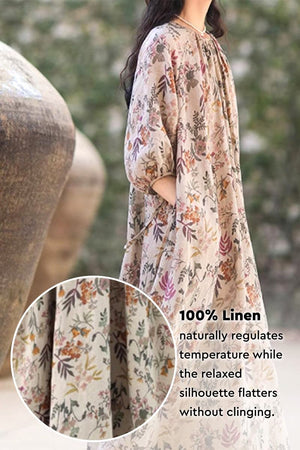 Italian Summers 100% Linen maxi dress with floral print, relaxed fit, and breathable fabric