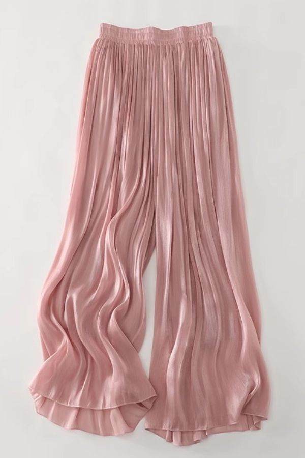 Pink Garden Soirée silk-cotton blend pleated wide-leg trousers with elastic waistband