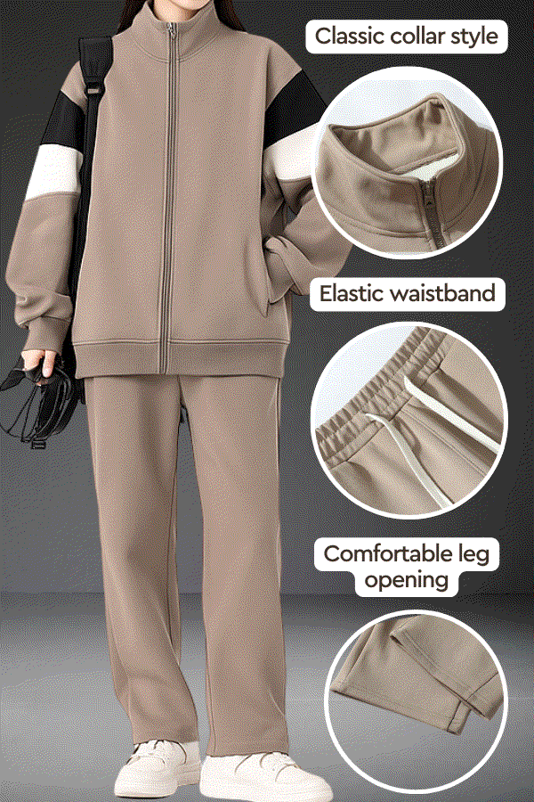 Comfort in Motion lightweight athleisure tracksuit set with classic collar, elastic waistband, and comfortable leg openings