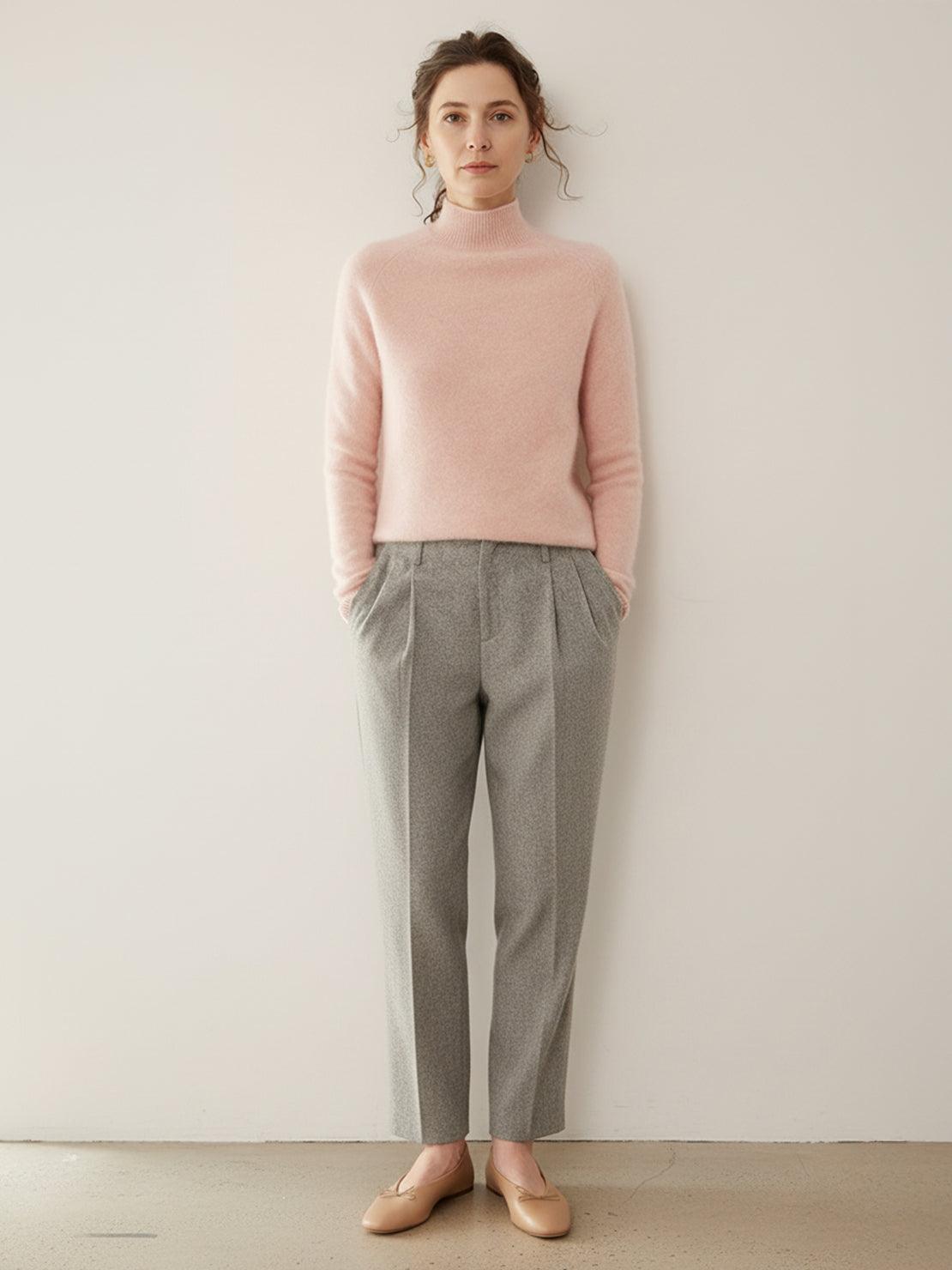 Lightweight 100% Italian cashmere sweater with mock-neck and regular fit for elegant, comfortable wear