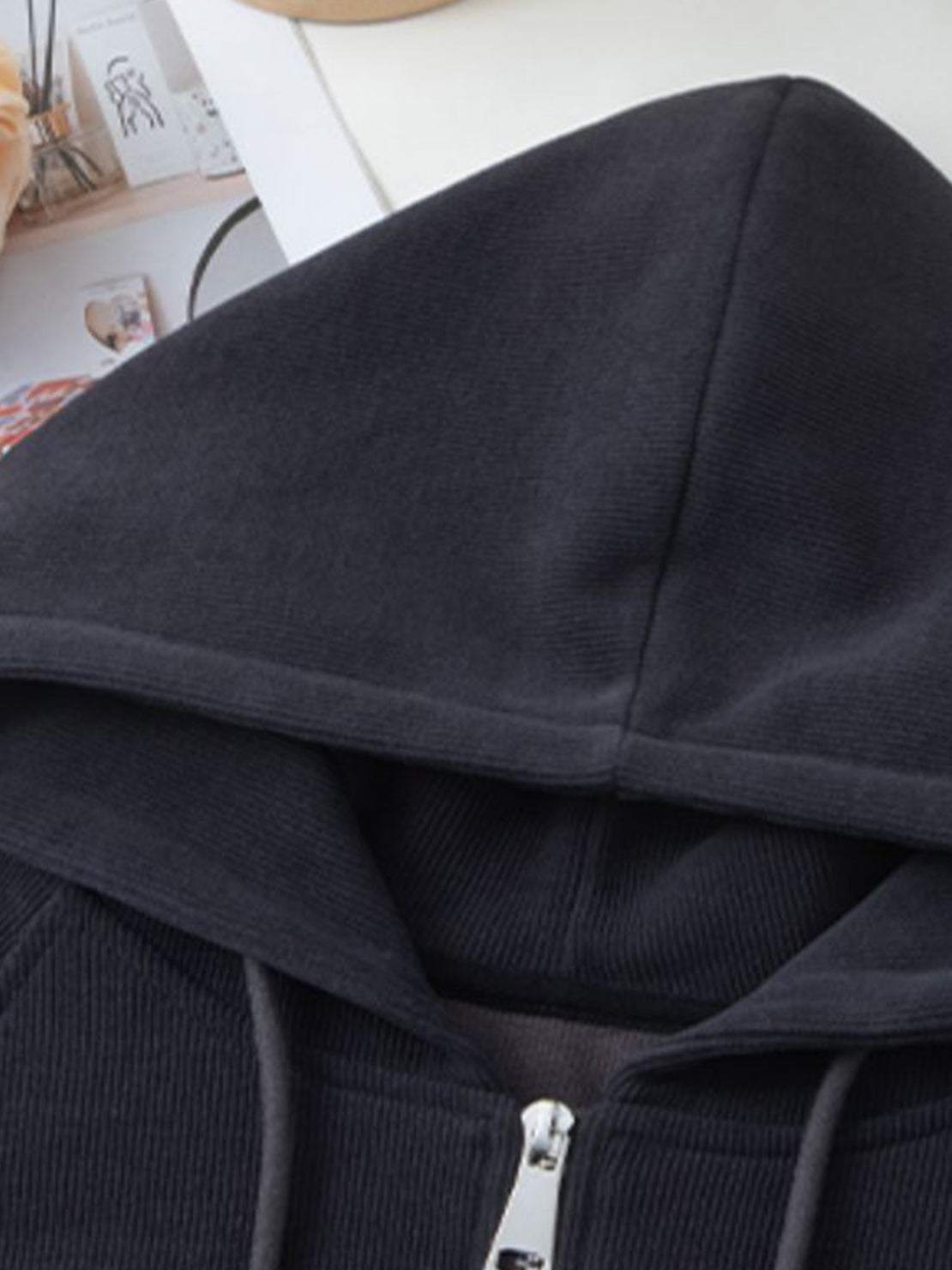 Chenille zip-up loungewear set with hoodie and wide-leg pants in soft, subtle sheen fabric