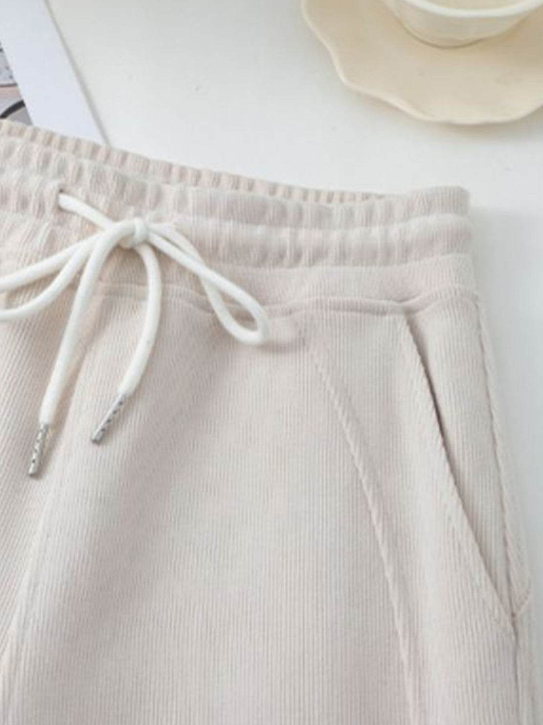 Chenille zip-up hoodie and wide-leg pants loungewear set in soft fabric with drawstring waist and side pockets