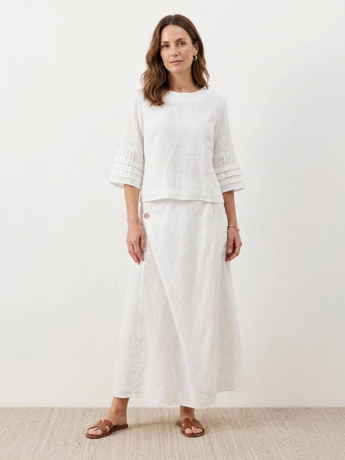 100% cotton two-piece wrap skirt and top set with crinkle texture and elastic waistband