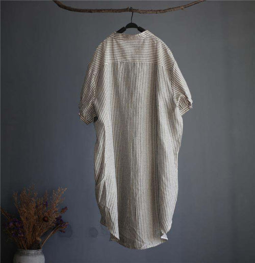 Striped Linen Blend Gauze Shirt Dress