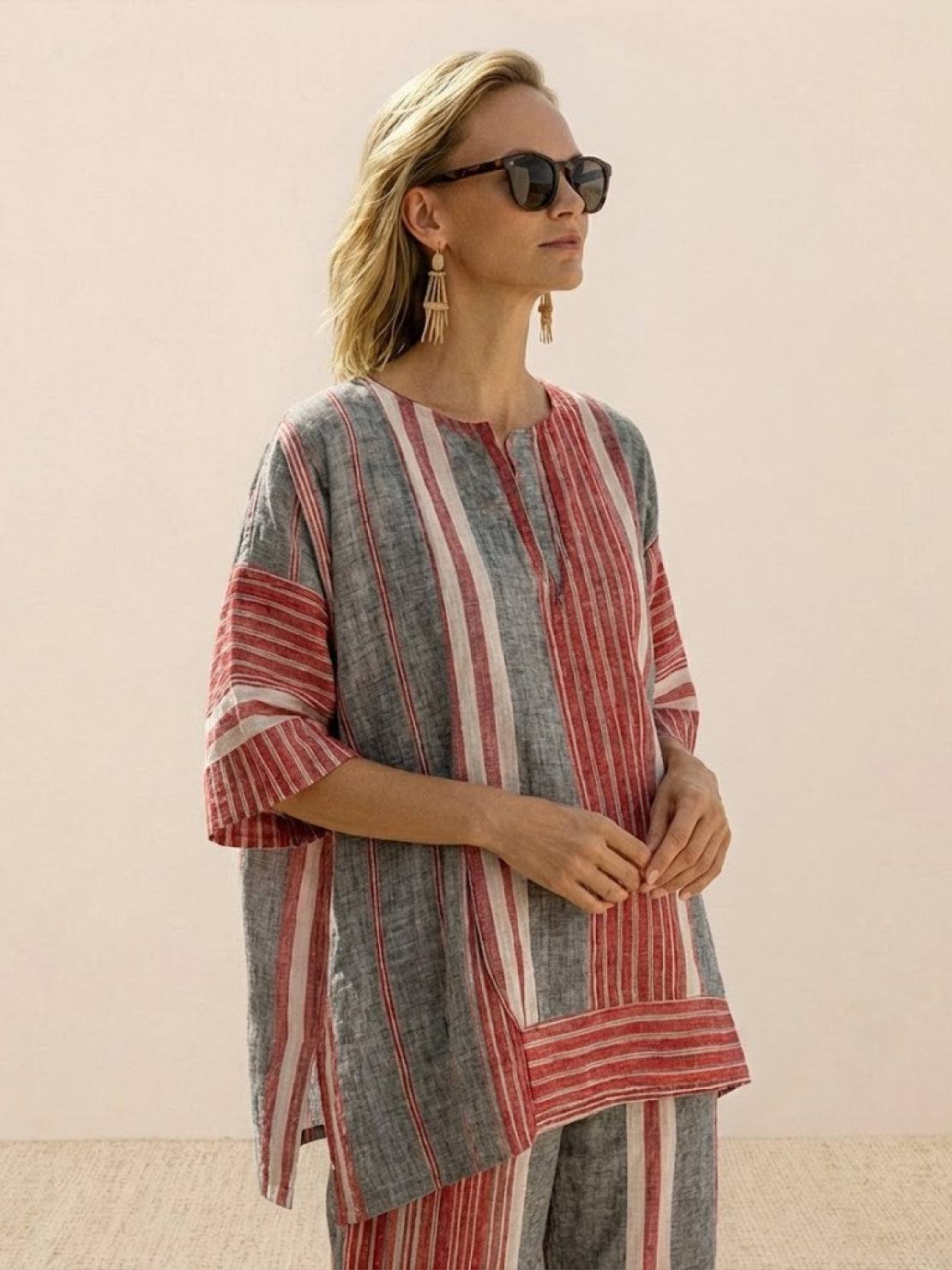 Coastal Comfort Linen two-piece set with lace details and breathable fabric