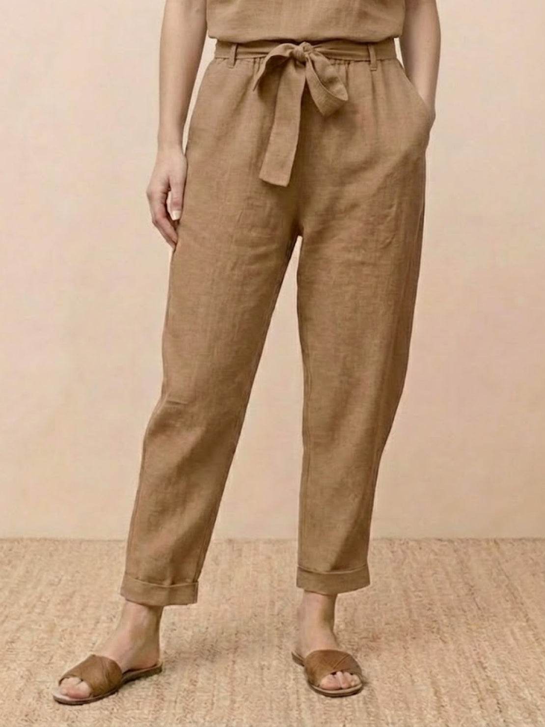 Cotton-linen blend monochrome two-piece set with relaxed fit and breathable fabric