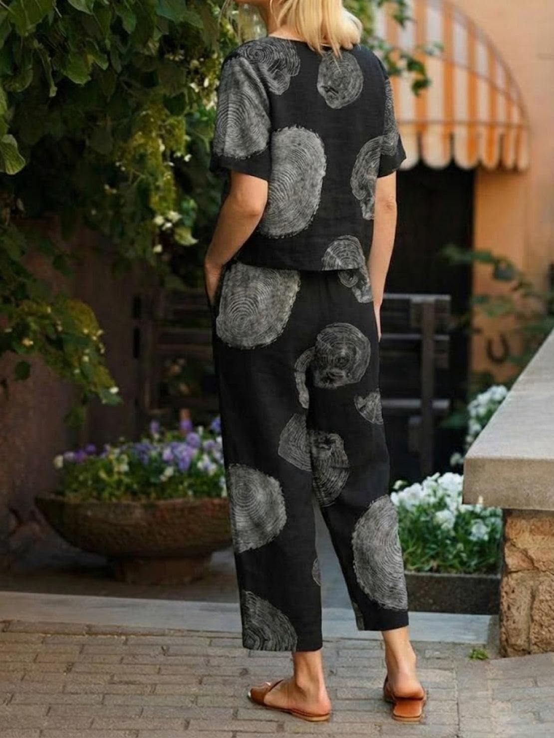 Cotton-linen blend monochrome two-piece set with breathable soft fabric and relaxed fit