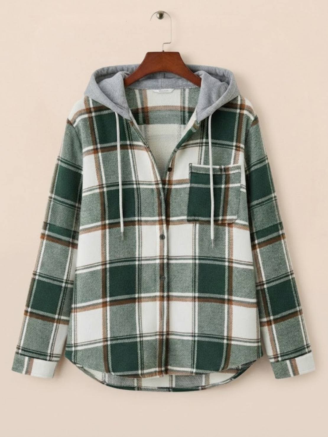 Highland Plaid Shacket with soft fleece lining and hooded relaxed fit for layering in cool weather