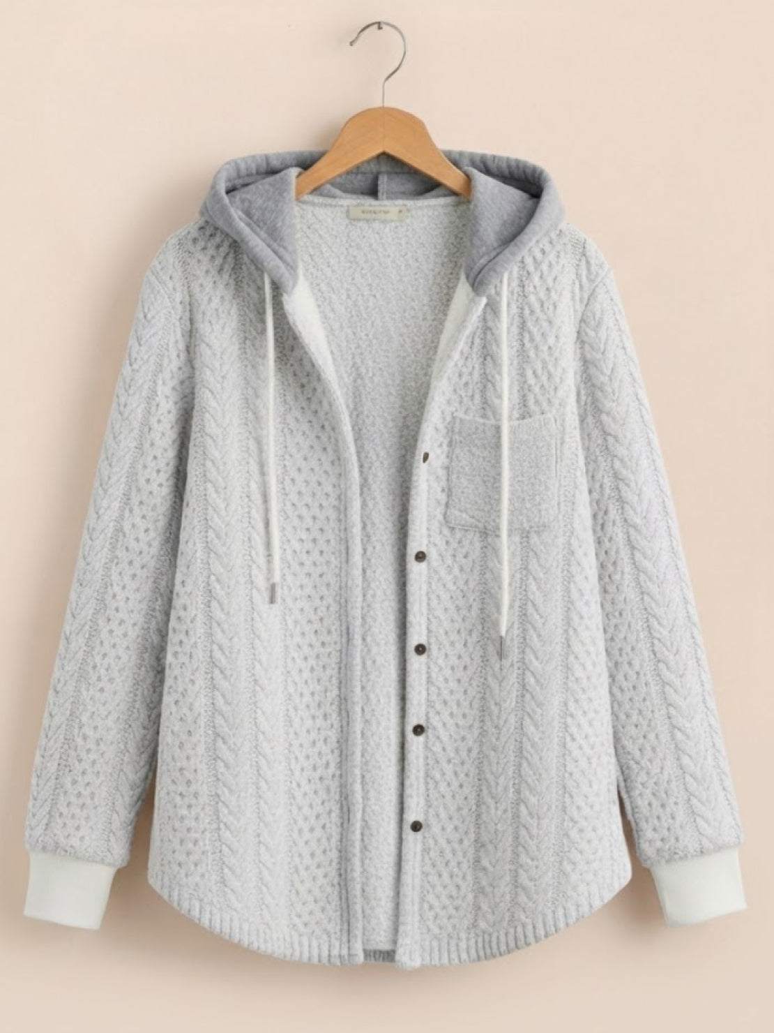 Highland Plaid Shacket with soft fleece lining, hood, button front, and plaid pattern for cool weather layering