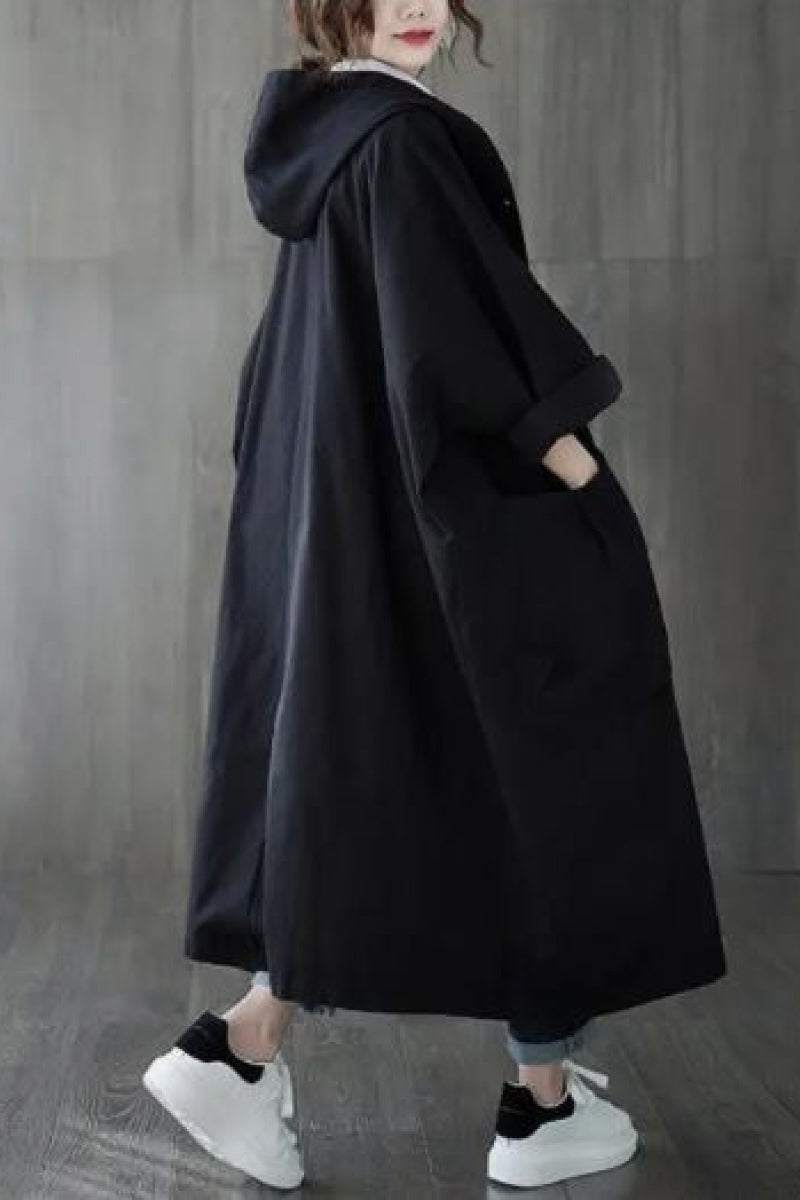 One size fits all oversized water resistant windbreaker jacket with hood and large pockets