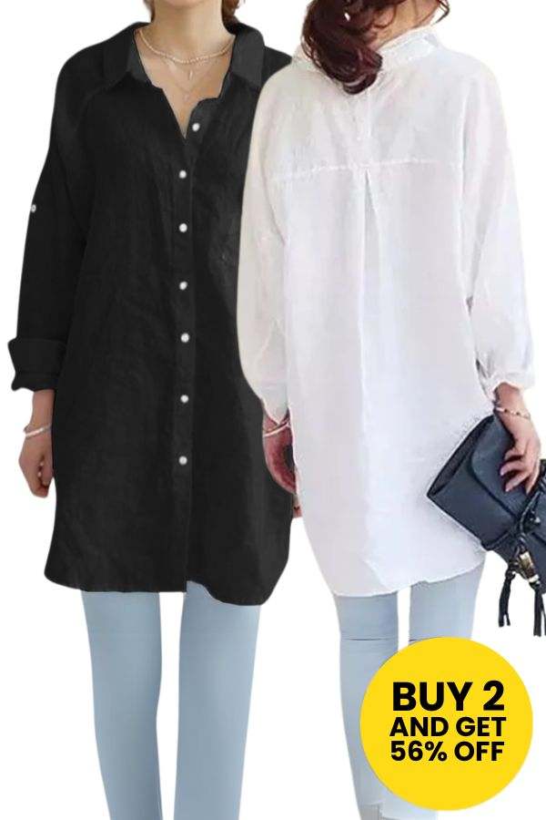 Oversized linen shirt bundle in black and white, long relaxed fit, breathable fabric, casual and stylish women's shirts