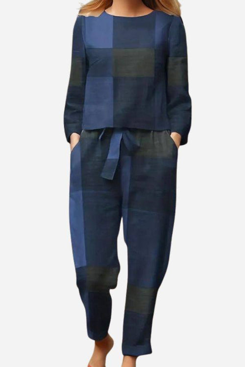 Retro Patterned Linen Two-Piece Set