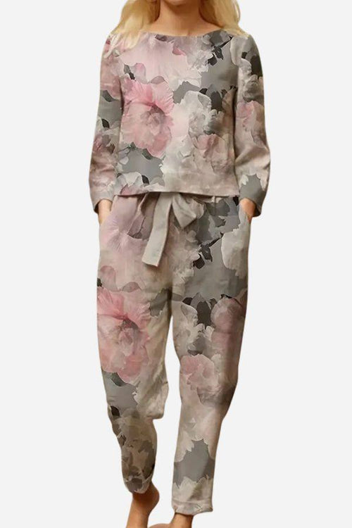 Retro Patterned Linen Two-Piece Set