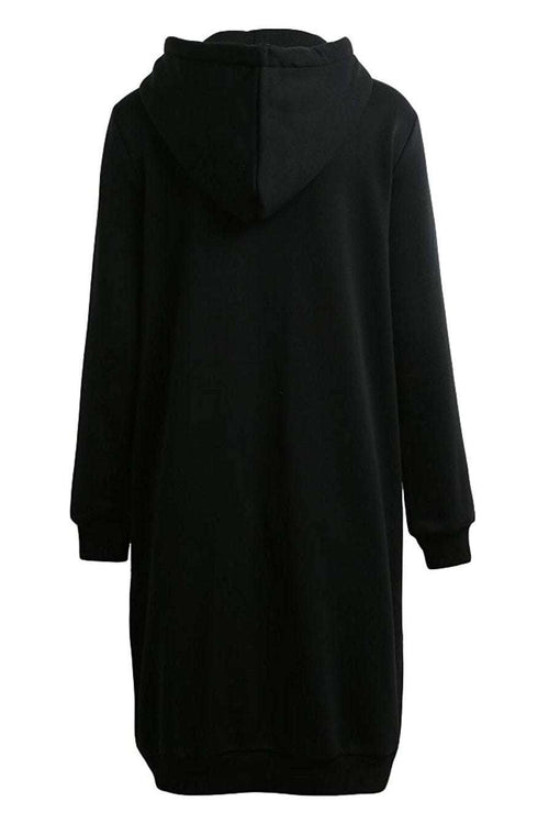 Black oversized long zip sweatshirt hoodie back view with hood and long sleeves