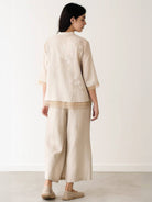 100% Cotton Linen Tuscany Rise 2 Piece Set with embroidered top and wide-leg trousers