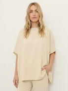 cotton-blend capelet lounge set with mock neck capelet top and wide-leg pants in relaxed fit