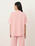 Cotton-blend capelet lounge set with mock neck cape-style top and wide-leg pants in various colors