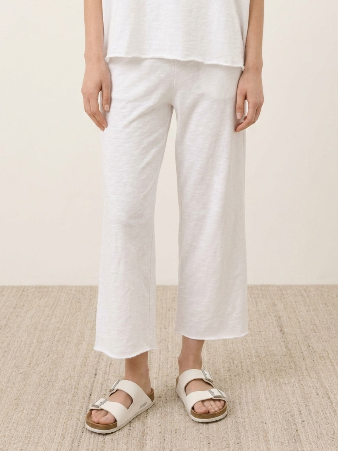 Cotton-blend capelet lounge set with mock neck top and wide-leg pants in relaxed fit
