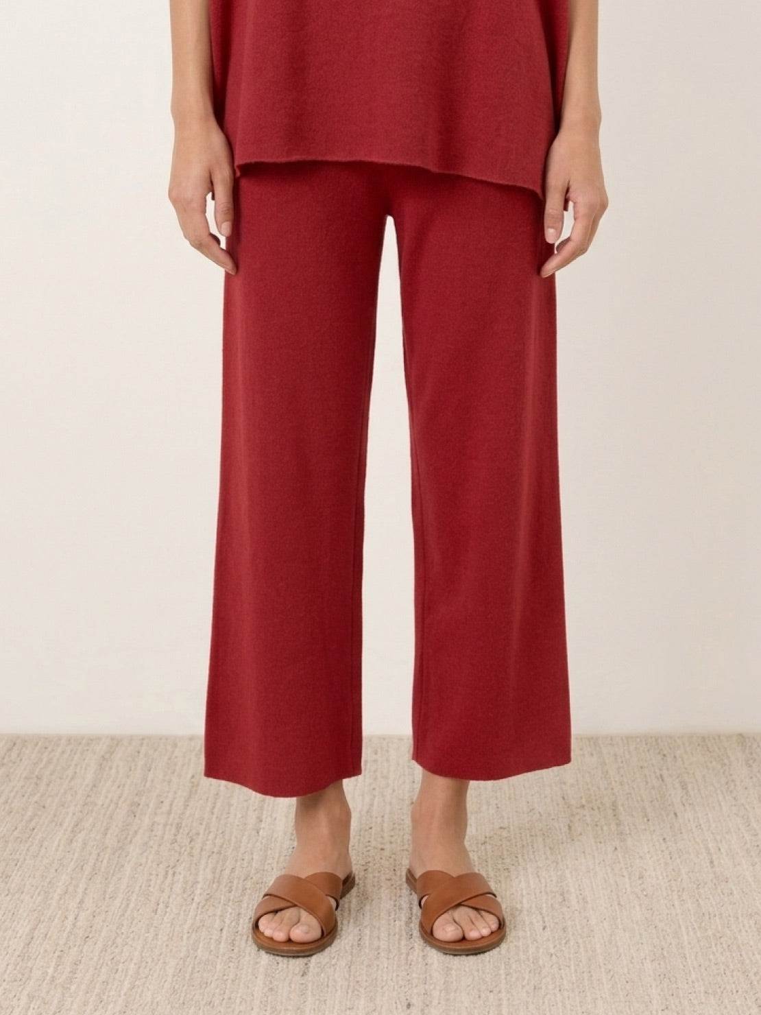Lightweight cotton-blend capelet lounge set with mock neck top and wide-leg pants in multiple colors