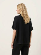 Cotton-blend capelet lounge set with mock neck and wide-leg pants in relaxed fit