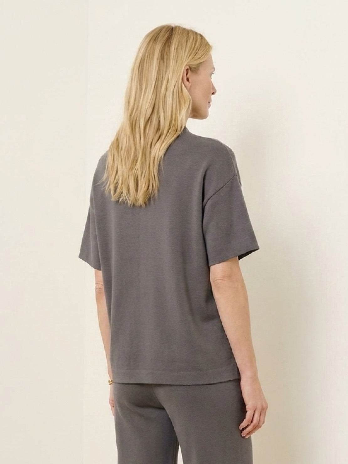 Women’s cotton-blend capelet lounge set with mock neck top and wide-leg pants in a relaxed fit