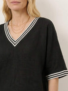 Striped wide-leg co-ord set with oversized top and palazzo pants in black