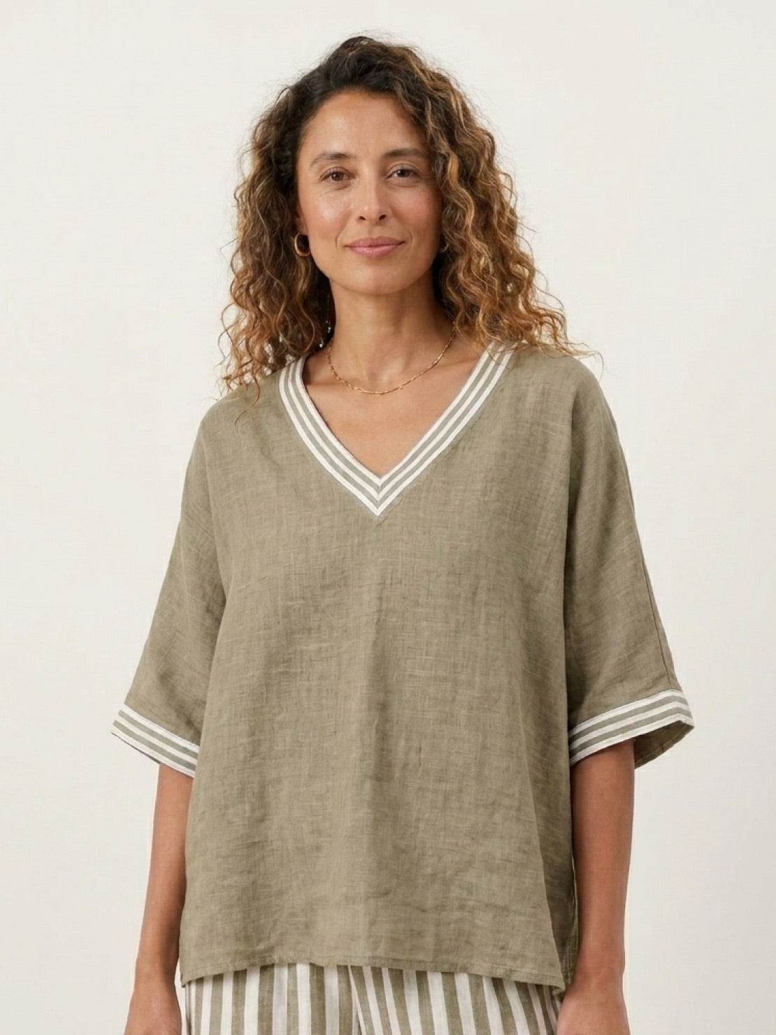 Striped wide-leg co-ord set with oversized top and palazzo pants featuring contrast stripe trim and elastic waistband
