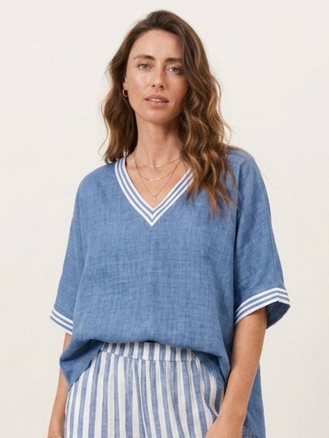 Black striped wide-leg co-ord set with oversized top and palazzo pants