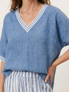 black striped wide-leg co-ord set with oversized top and palazzo pants with elastic waist and side pockets